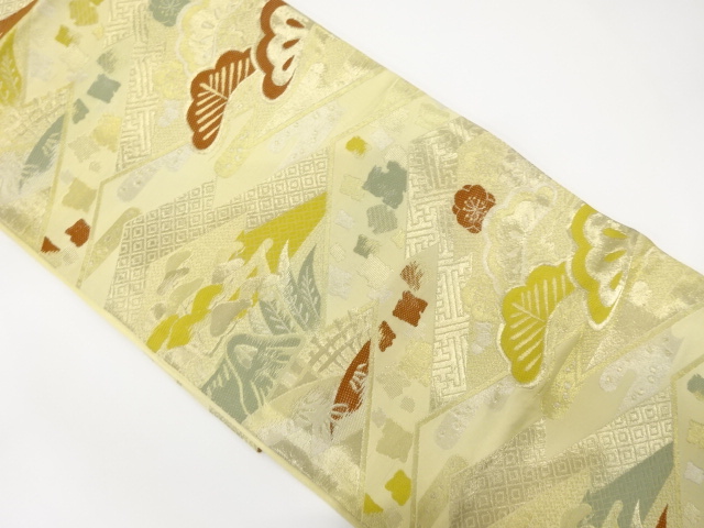 アンティーク　松皮菱に笠松・箔散らし模様織り出し袋帯（材料）